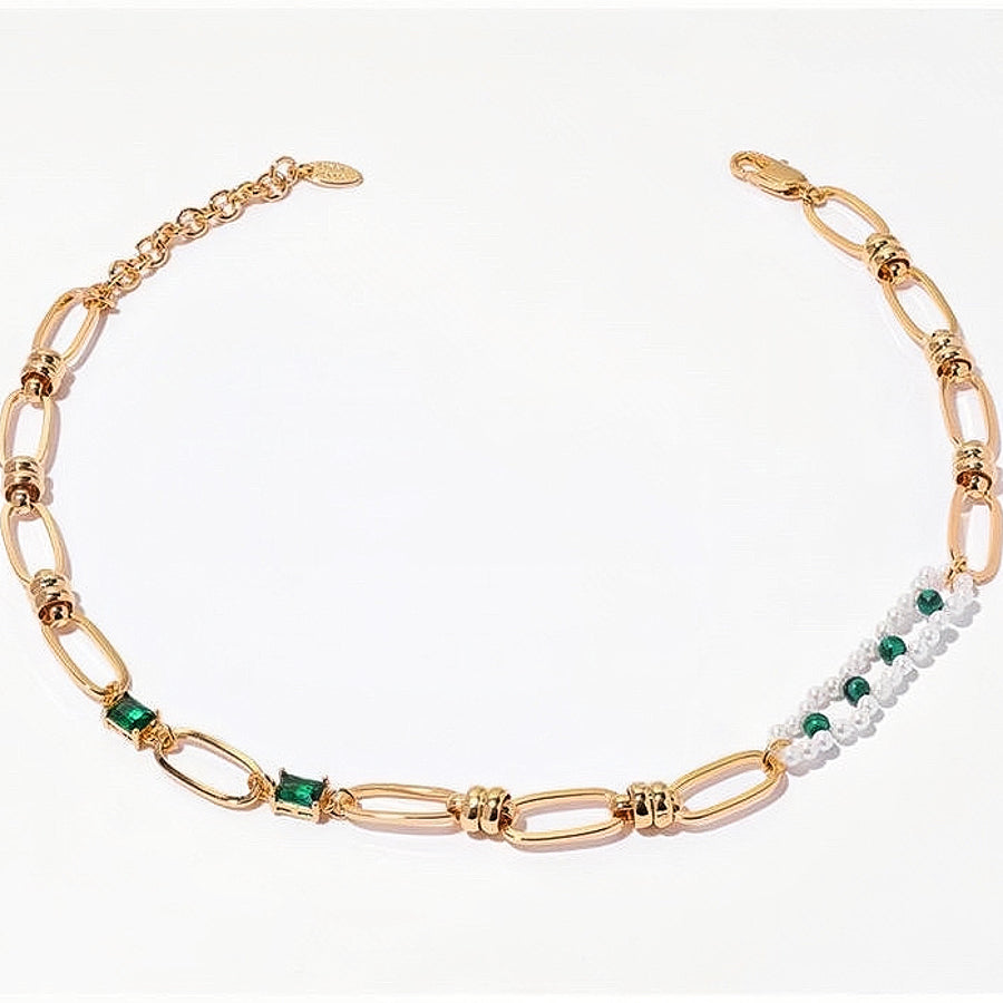 38cm Vintage Zircon Natural Stone &Pearl Necklace