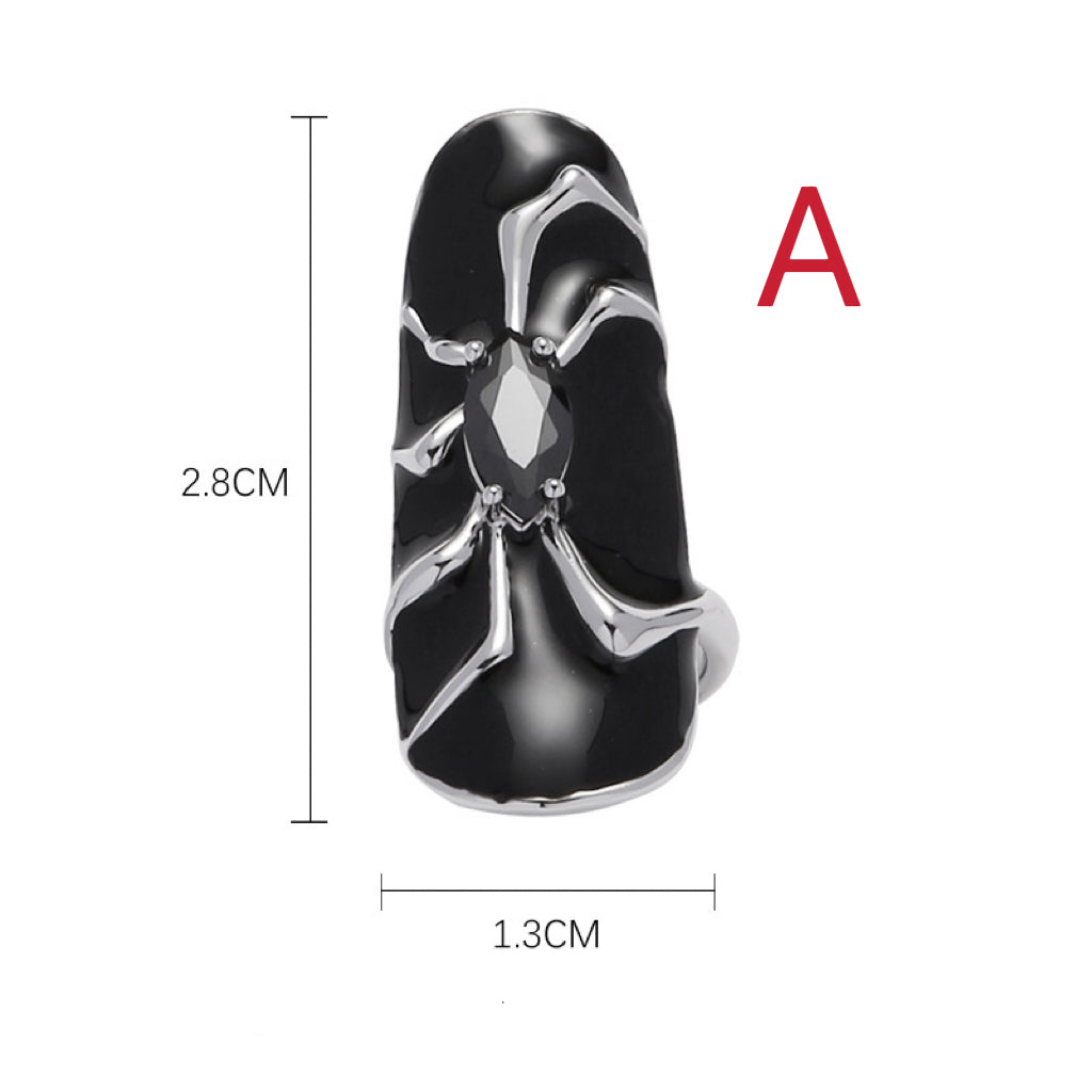 Silver Black Spider|Fingertip Ring|Open Adjustable Ring| Knuckle Ring|