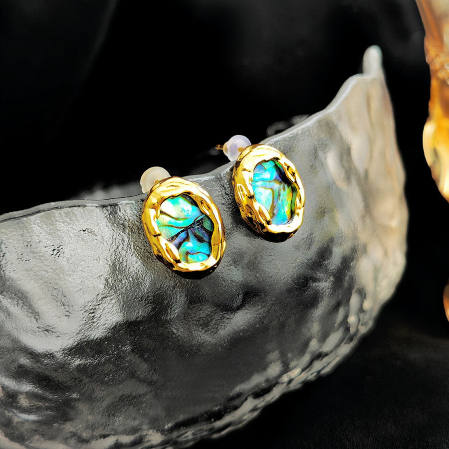 Vintage Real Gold Plated Copper Shell Earrings & Pendant Set