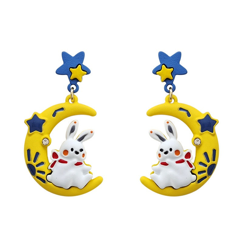 Cute Rabbit Star & Moon Pierced|Clip Earring