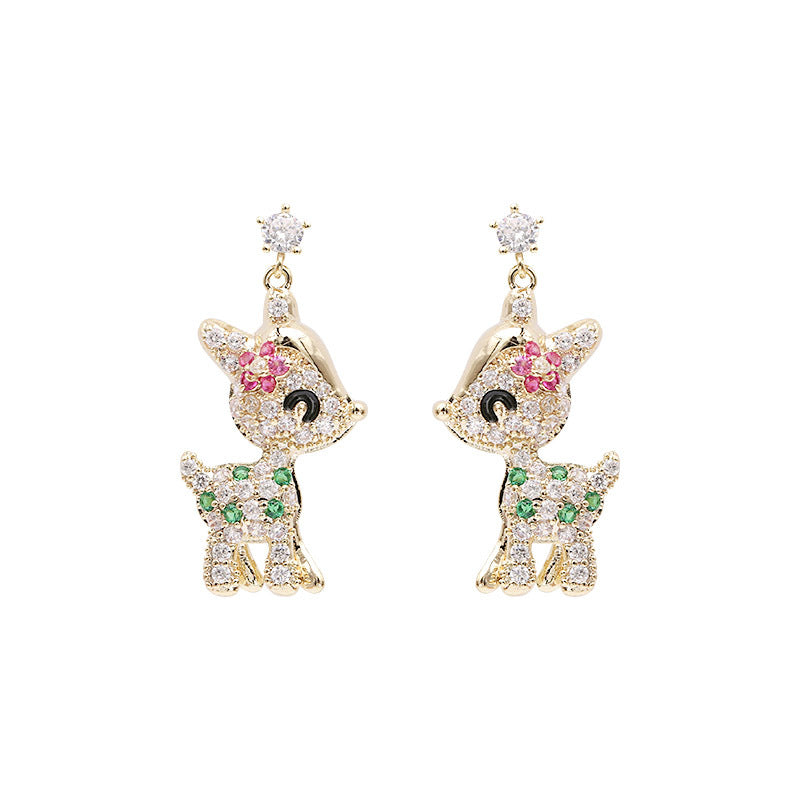 Cute Zircon Inlaid Deer Shaped Drop Earrings