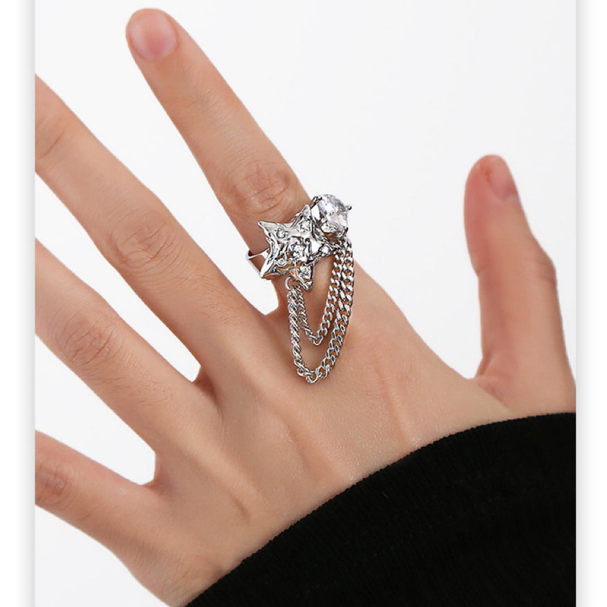 Silver Star Luna Tassel Ring