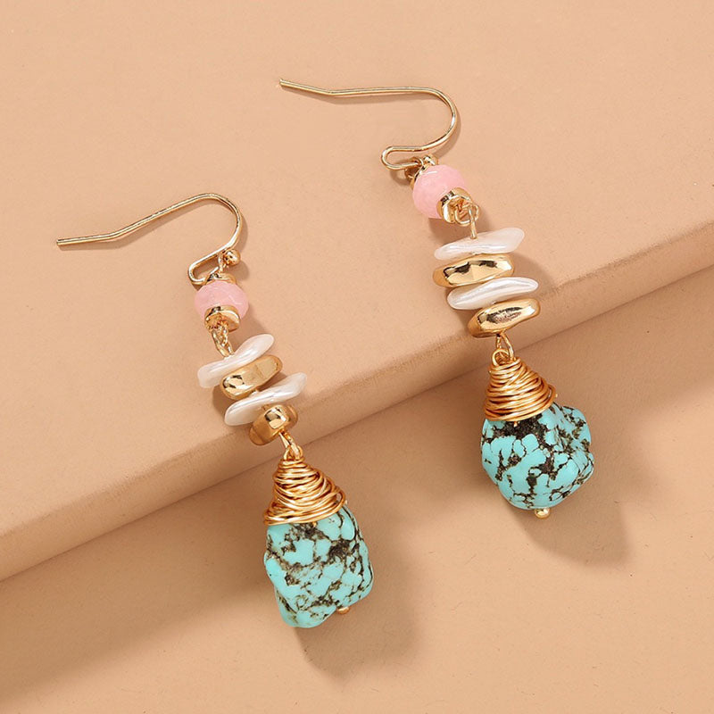 Turquoise with Alloy & Pearl Beaded Drop Earrings
