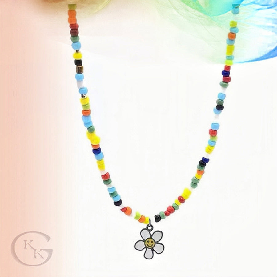 Colorful Beads Beaded & Cute Flower Pendant Necklace