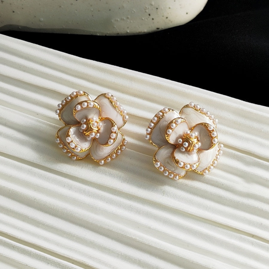 Vintage Real Gold Plated 3D Flower Earrings