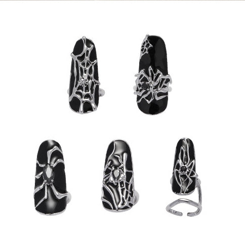 Silver Black Spider|Fingertip Ring|Open Adjustable Ring| Knuckle Ring|