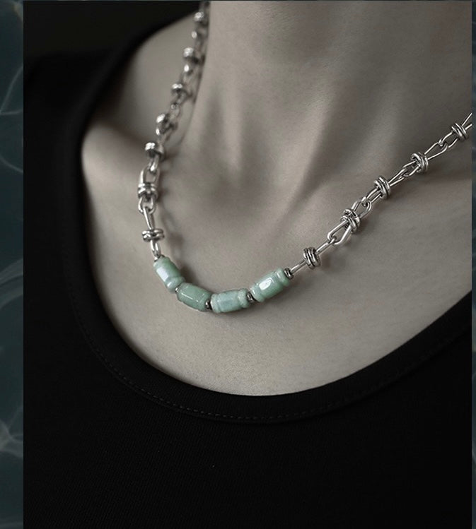 Natural Stone Hollowed out Chain Necklace