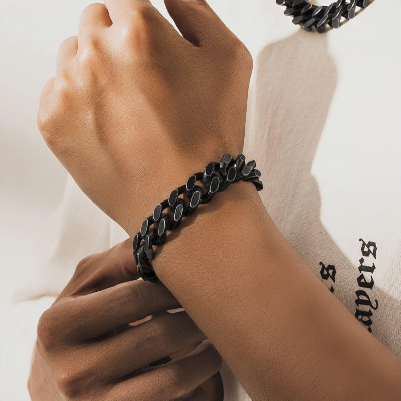 Stainless Steel Cuban Chain Bracelet Black Color for Men