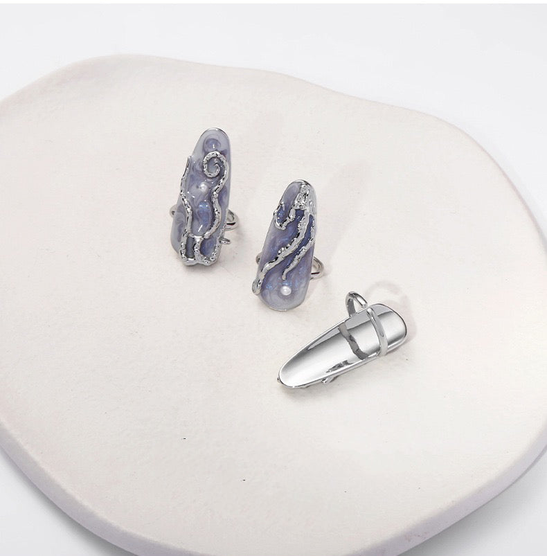 Silver Nail Ring|Fingertip Ring|Nail Guard| Midi Ring Set