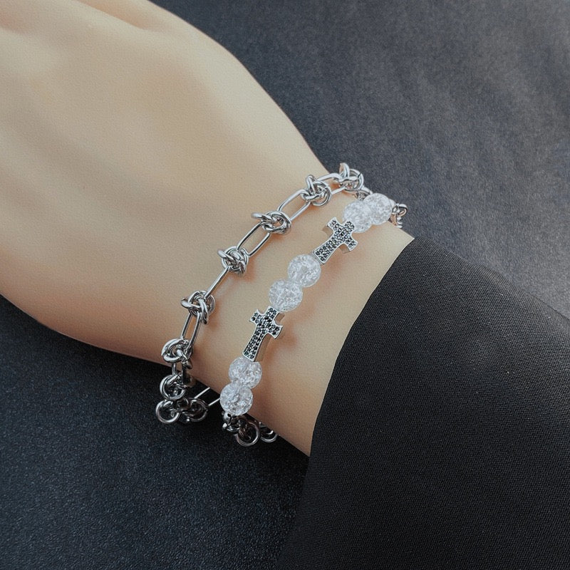 Titanium Steel Cross & OT Buckle Bracelet Two Set