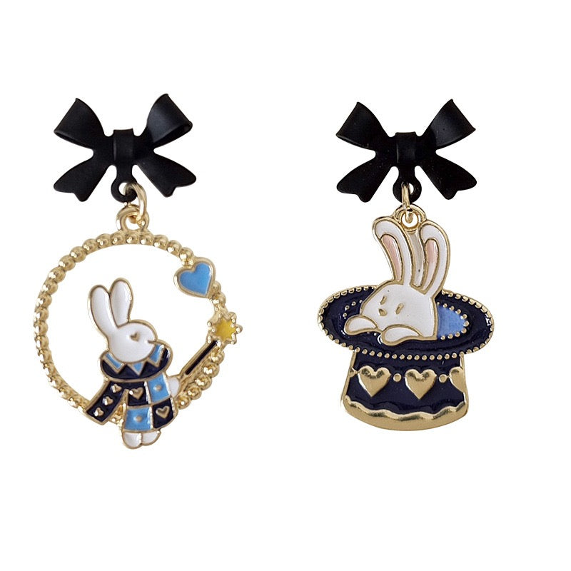 Cute Black Bow Rabbit Baked Finish Pierced|Clip Earring