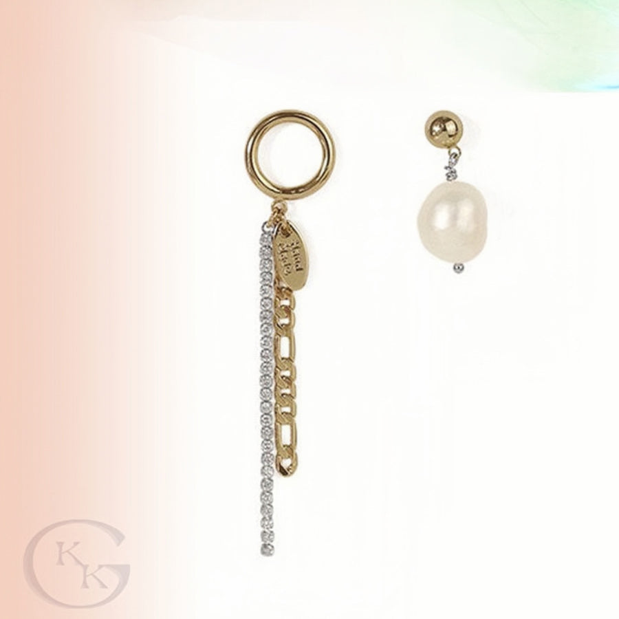 Gold Plated Natural Freshwater Pearl Asymmetrical Drop Earring