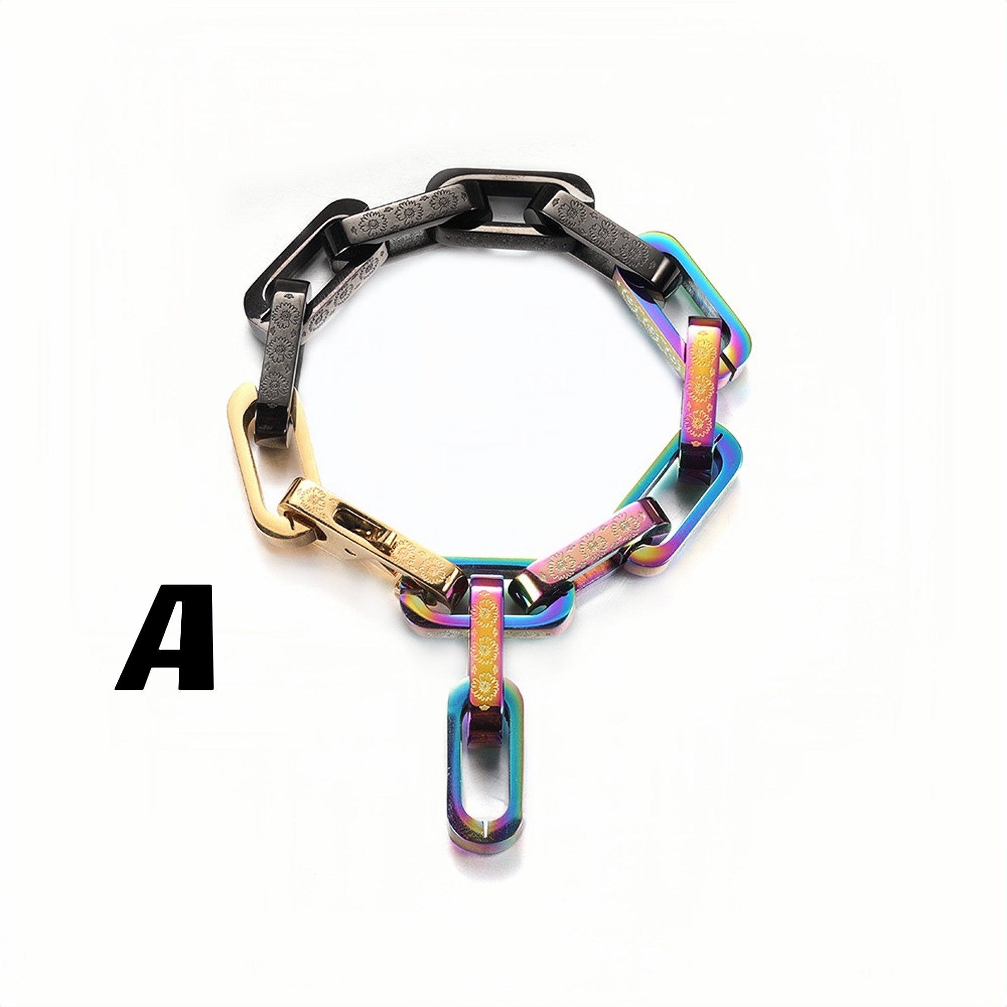 Titanium Steel Daisies Decor Geometric Chain & Buckle Bracelet