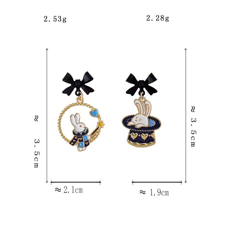 Cute Black Bow Rabbit Baked Finish Pierced|Clip Earring
