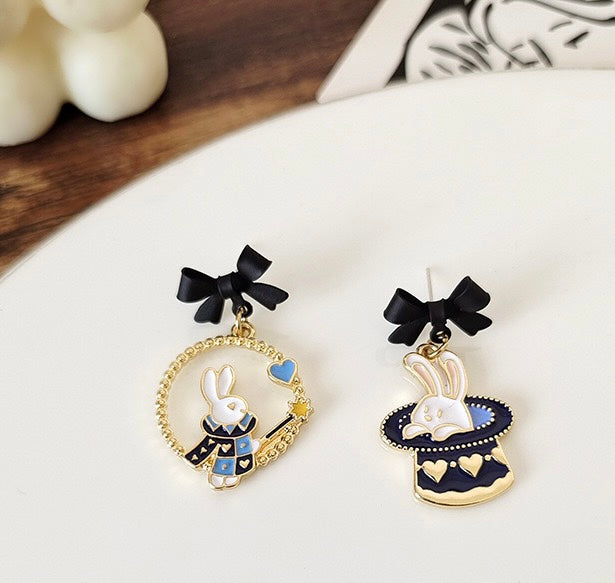 Cute Black Bow Rabbit Baked Finish Pierced|Clip Earring