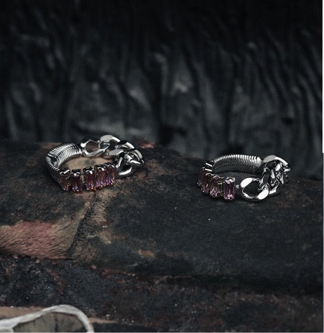 Vintage Purple Zircon Spliced Chain Ring for Women