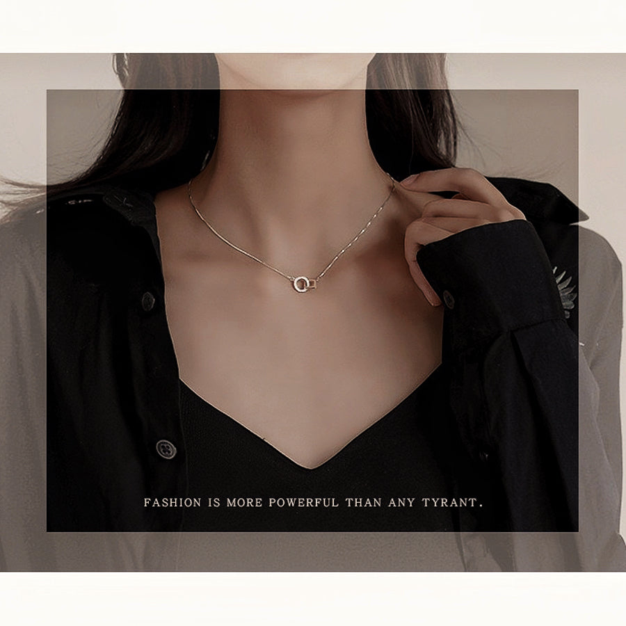 Sterling Silver Interlocking Shapes Necklace Square and Circle Pendant