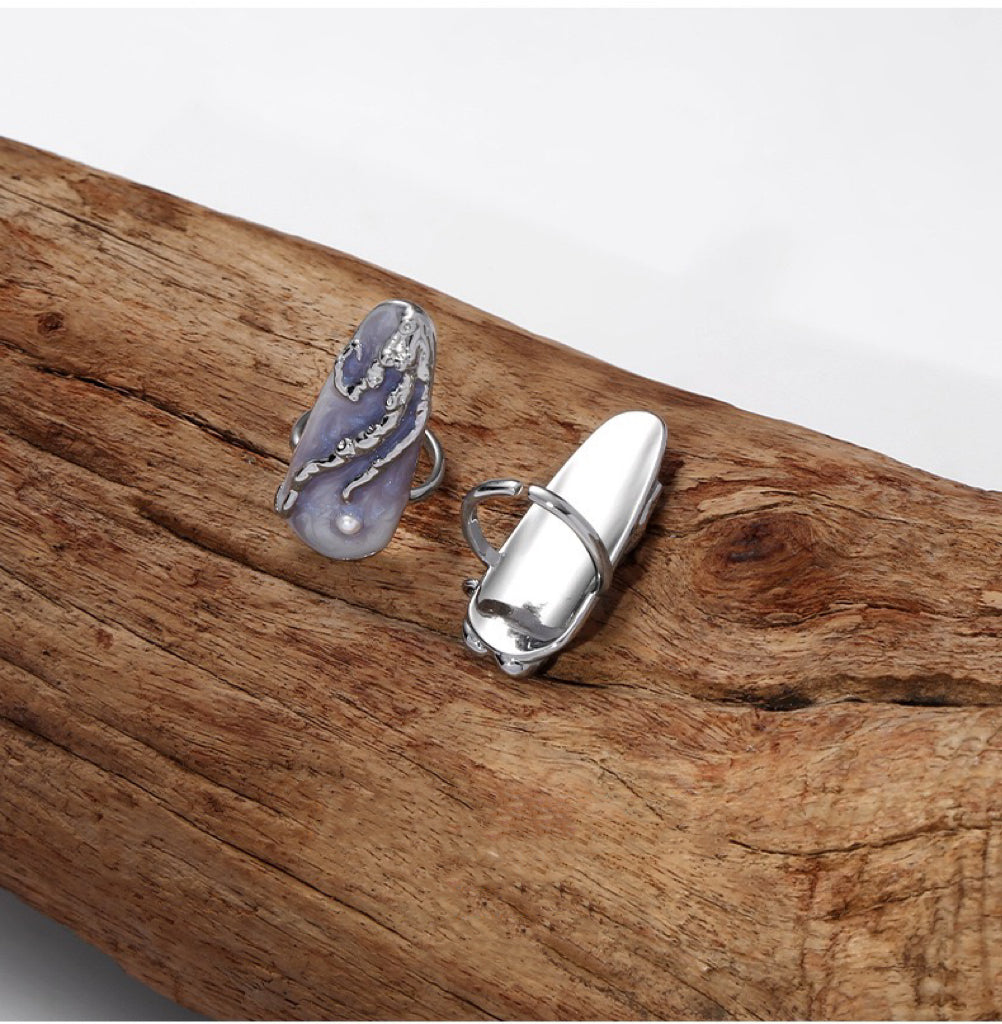 Silver Nail Ring|Fingertip Ring|Nail Guard| Midi Ring Set