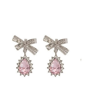 Waterdrop Shaped Zircon & Bow Pierced|Clip Earring