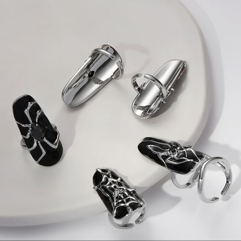 Silver Black Spider|Fingertip Ring|Open Adjustable Ring| Knuckle Ring|