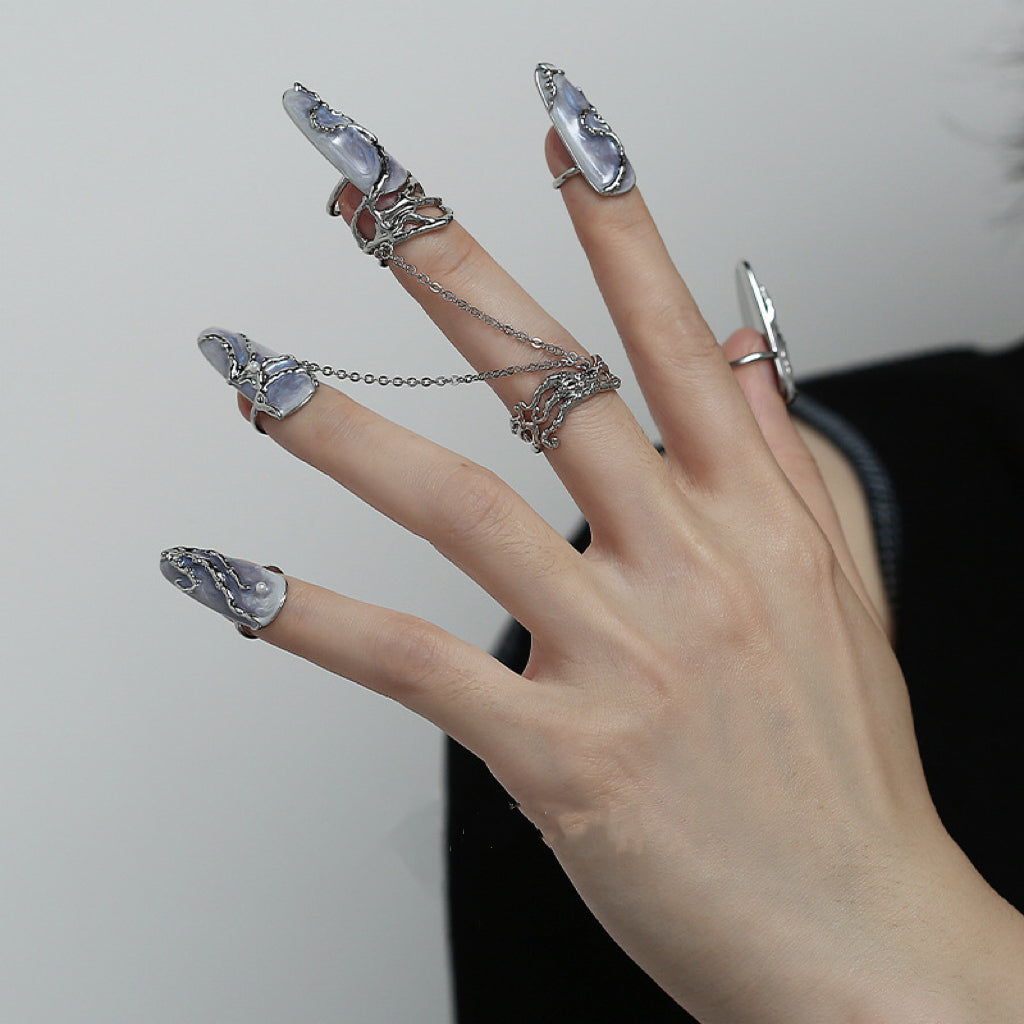 Silver Nail Ring|Fingertip Ring|Nail Guard| Midi Ring Set