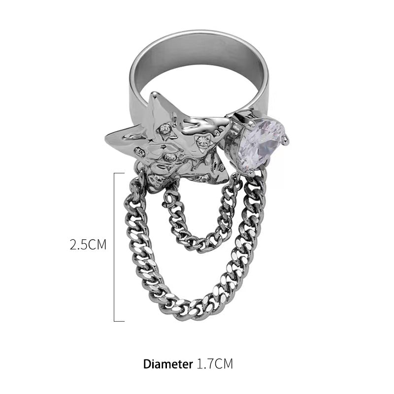 Silver Star Luna Tassel Ring