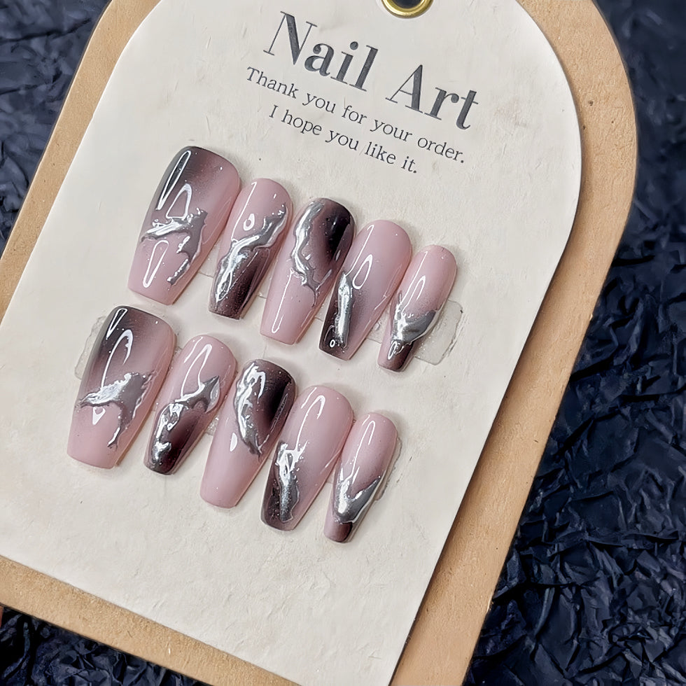 【Hand made】Pink & Black Ombre Nails