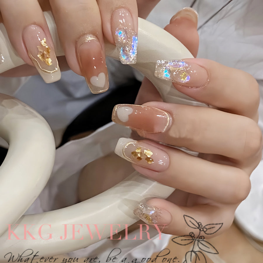 【Hand made】 Natural Color Mid Handmade Press-on | False Nails