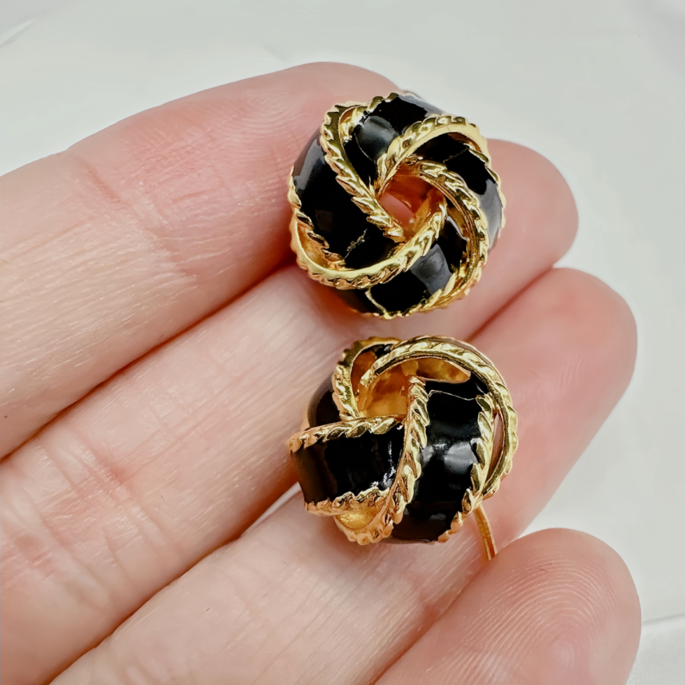 Black & Gold Vintage style Knot Earrings