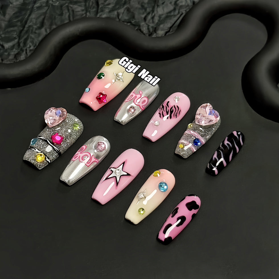 【Custom】Artsy Heart Barbie False Nails