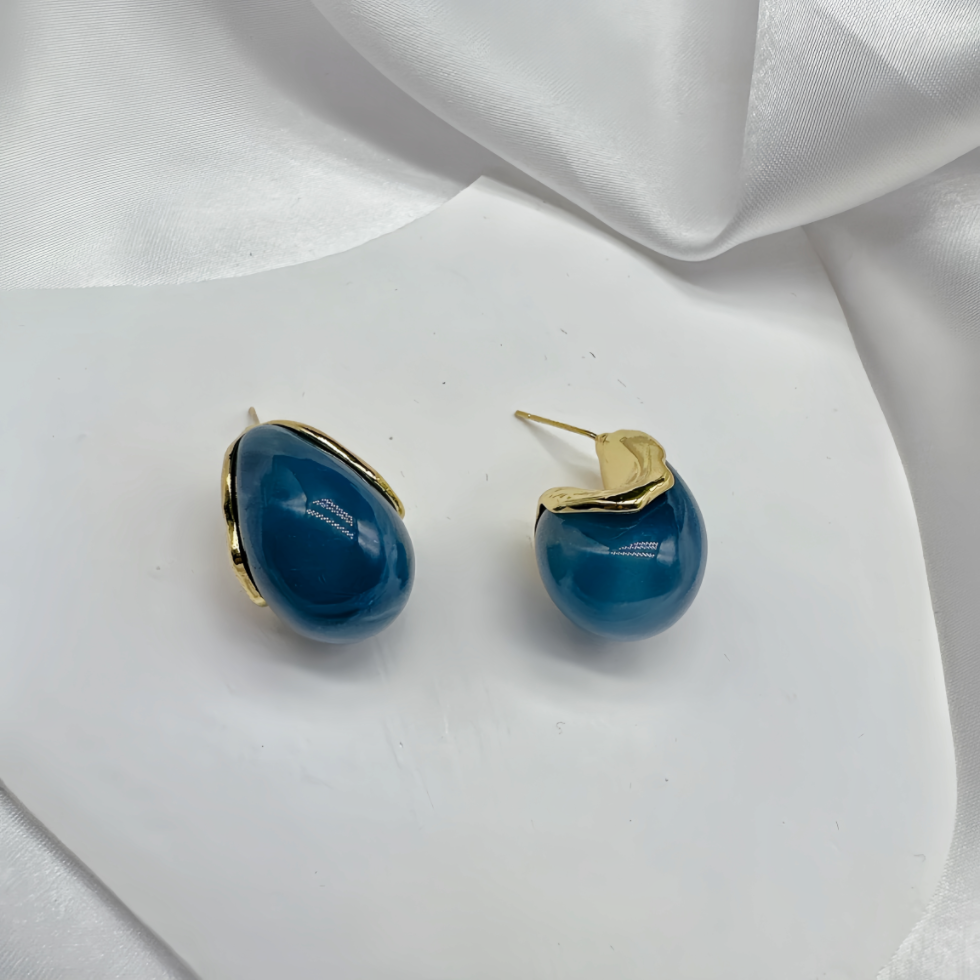 Blue Dome Hoops Resin Earrings