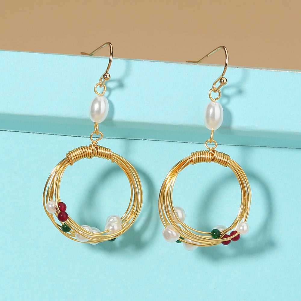 Fashion Gold Ring FAUX Pearl Drop Earring