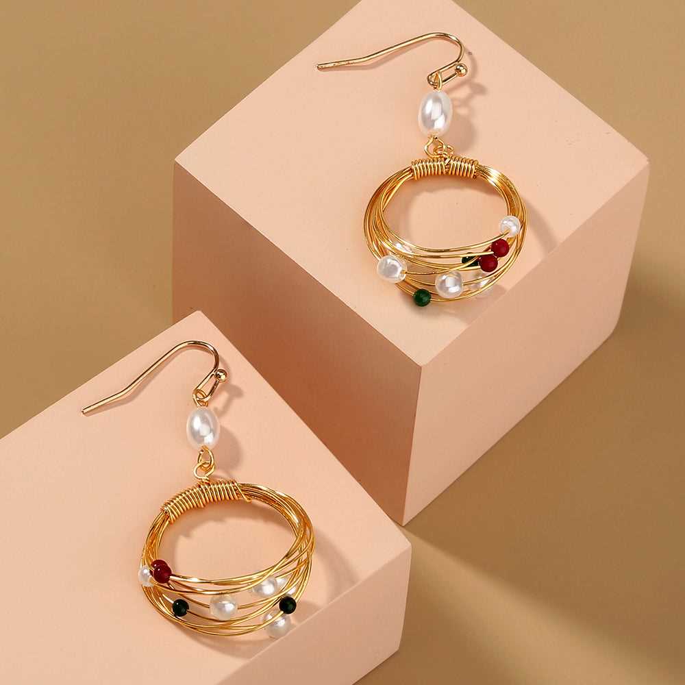 Fashion Gold Ring FAUX Pearl Drop Earring