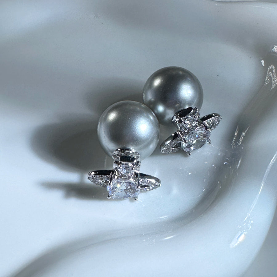 16mm Silver Grey Pearl Stud Earrings
