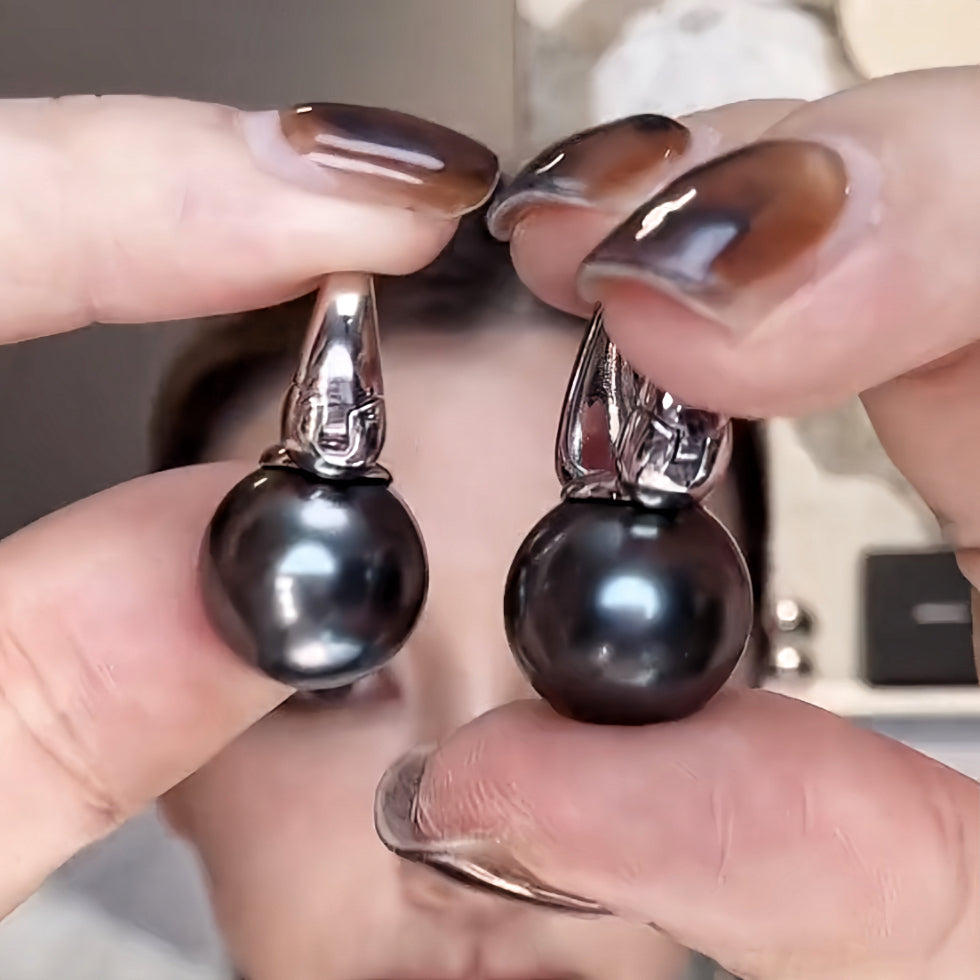 13mm Tahitian Black Pearl Pierce Earrings