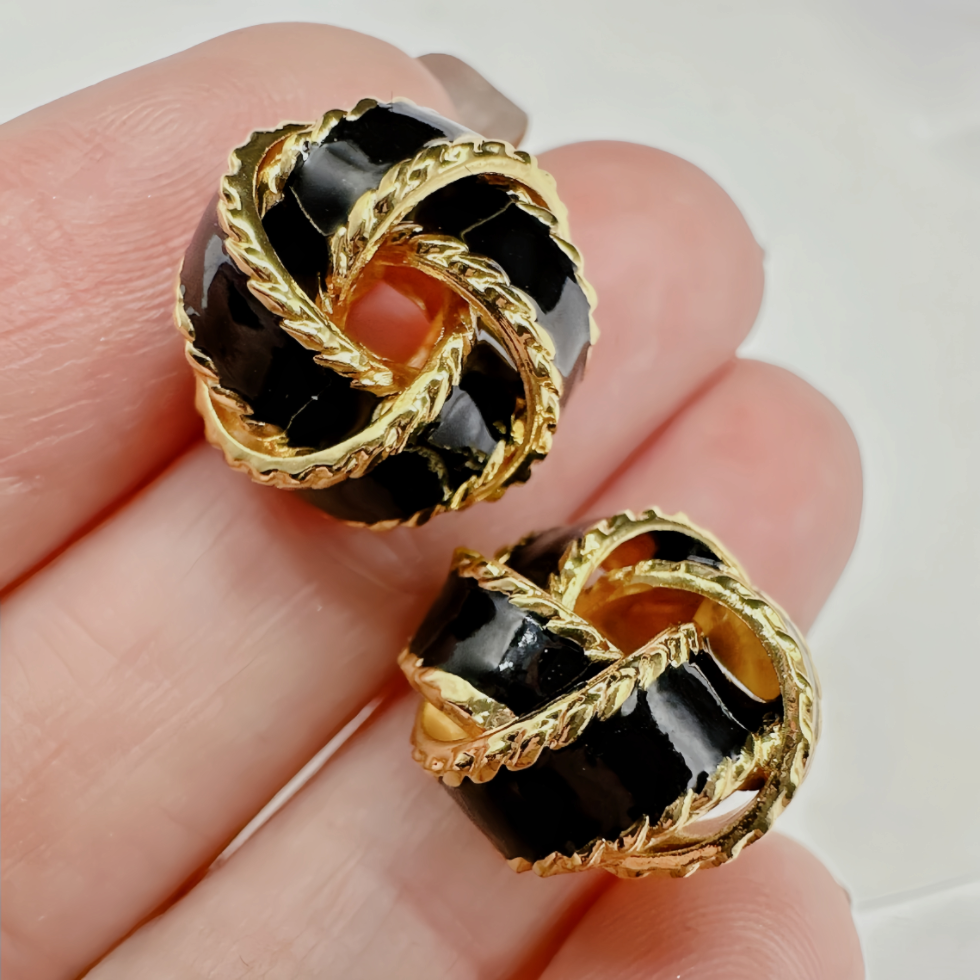 Black & Gold Vintage style Knot Earrings