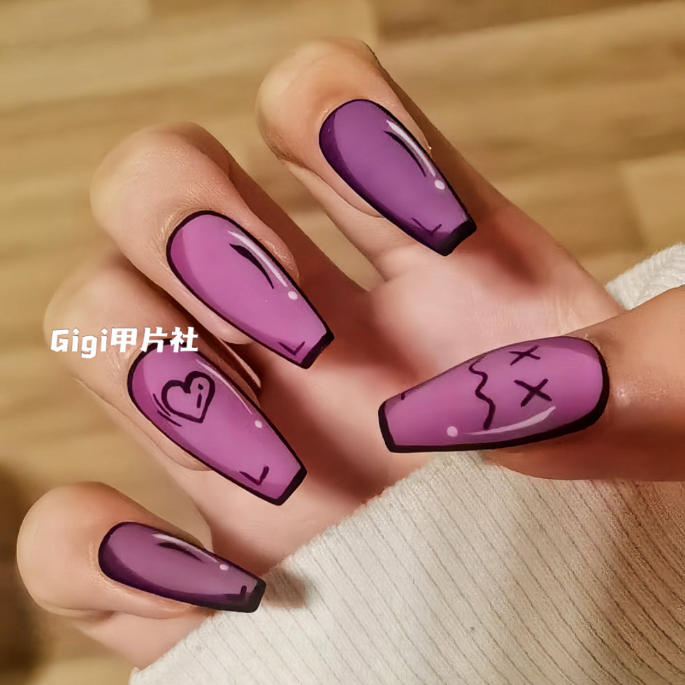 【Custom】 Pink Cartoon Style｜Hand-Painted Doodle｜Nail Art | Press-on Nails