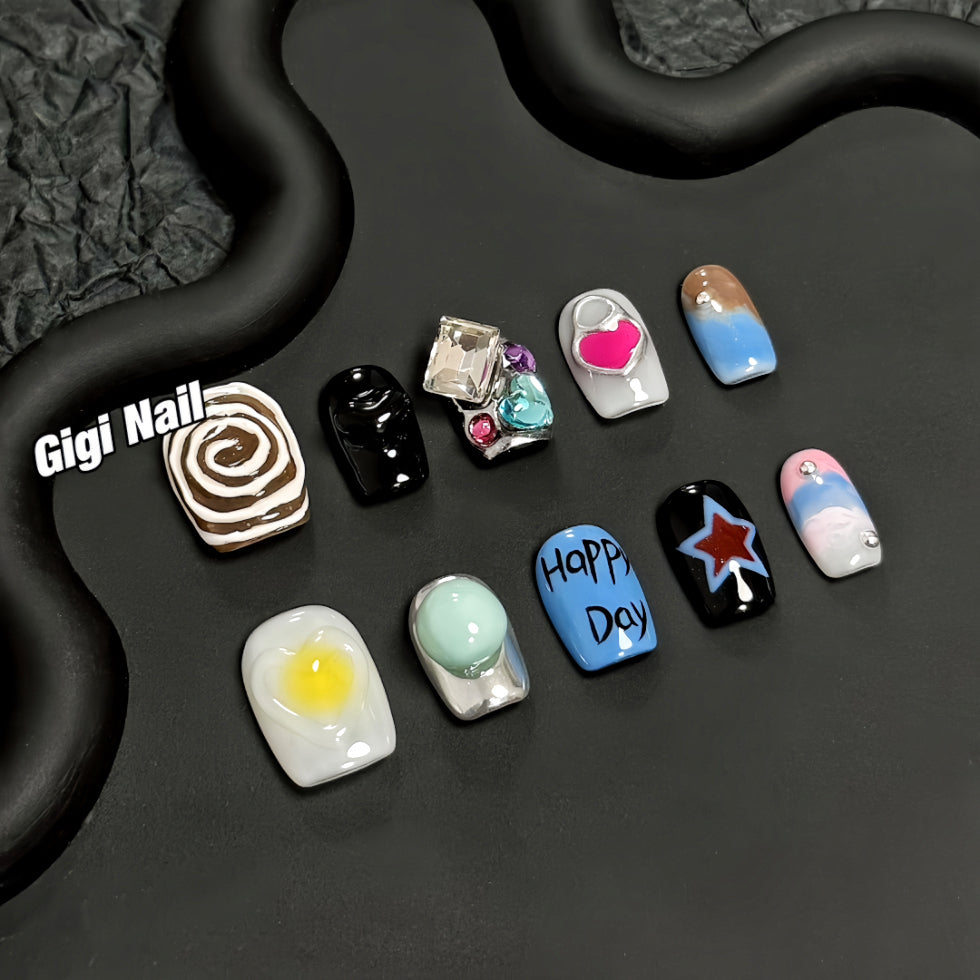 【Custom】 Blue Happy day Press-on Nails