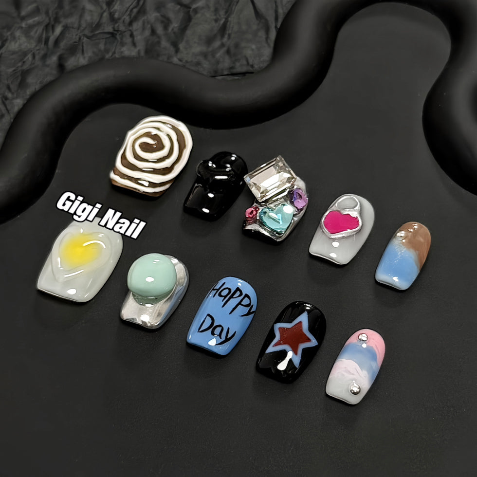 【Custom】 Blue Happy day Press-on Nails