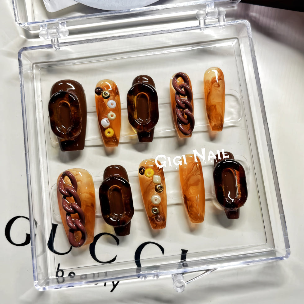 【Custom】Amber & Chain Press-on Nails