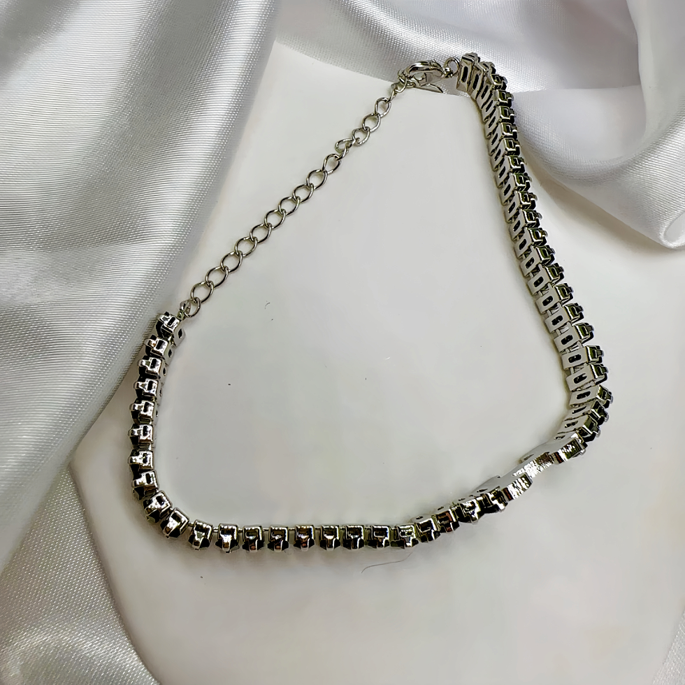 Silver Zircon Wide Chain Bracelet