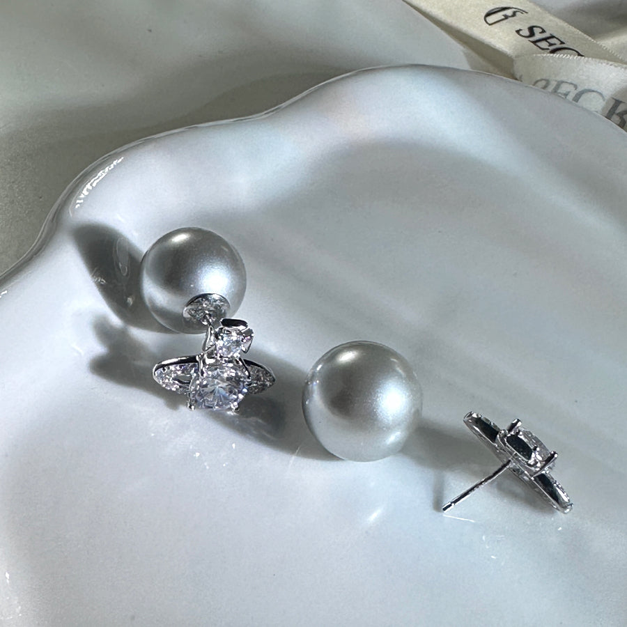 16mm Silver Grey Pearl Stud Earrings