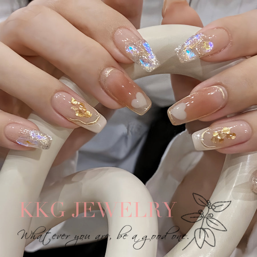 【Hand made】 Natural Color Mid Handmade Press-on | False Nails