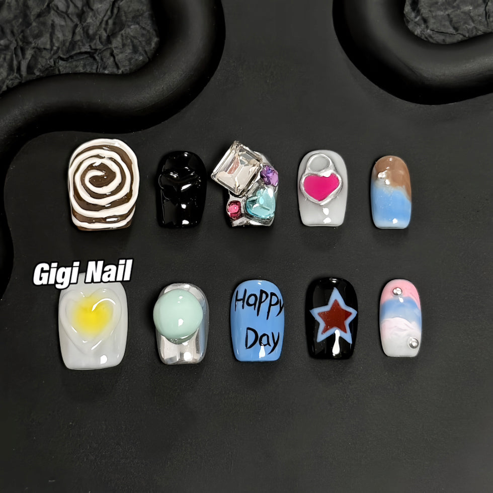 【Custom】 Blue Happy day Press-on Nails