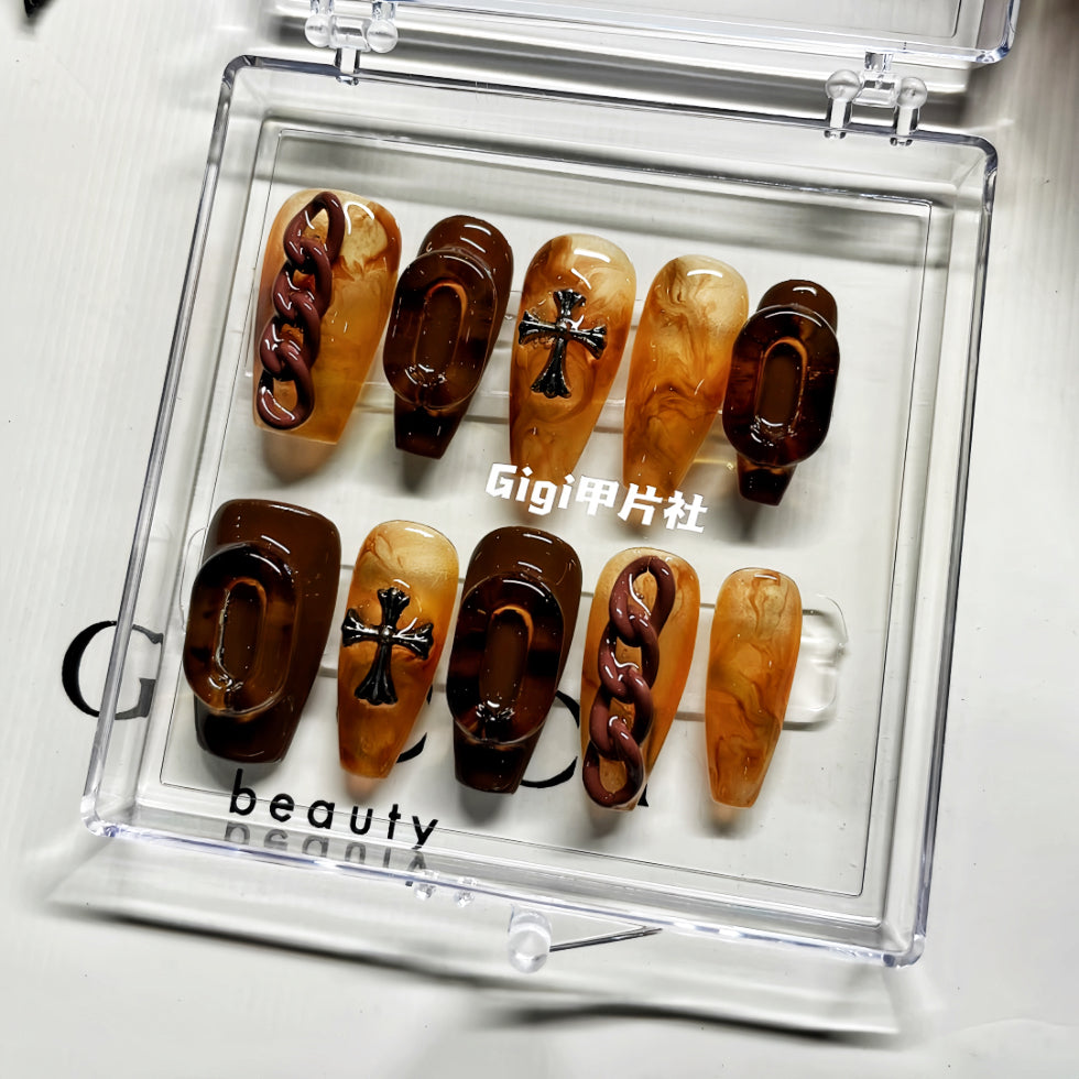 【Custom】Amber & Chain Press-on Nails