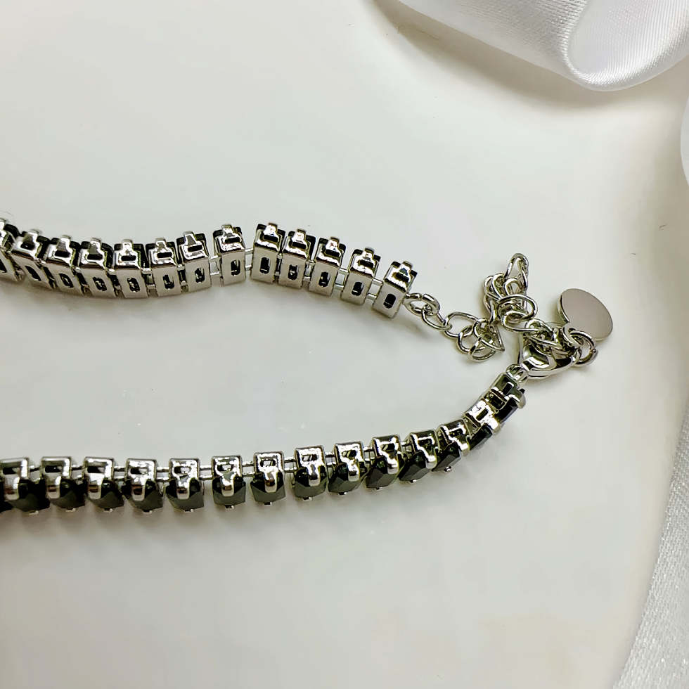 Silver Zircon Wide Chain Bracelet