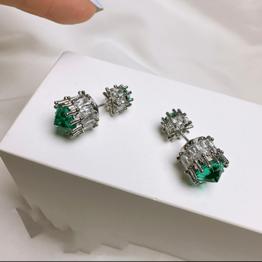 Green Zircon Crown Stud Earrings