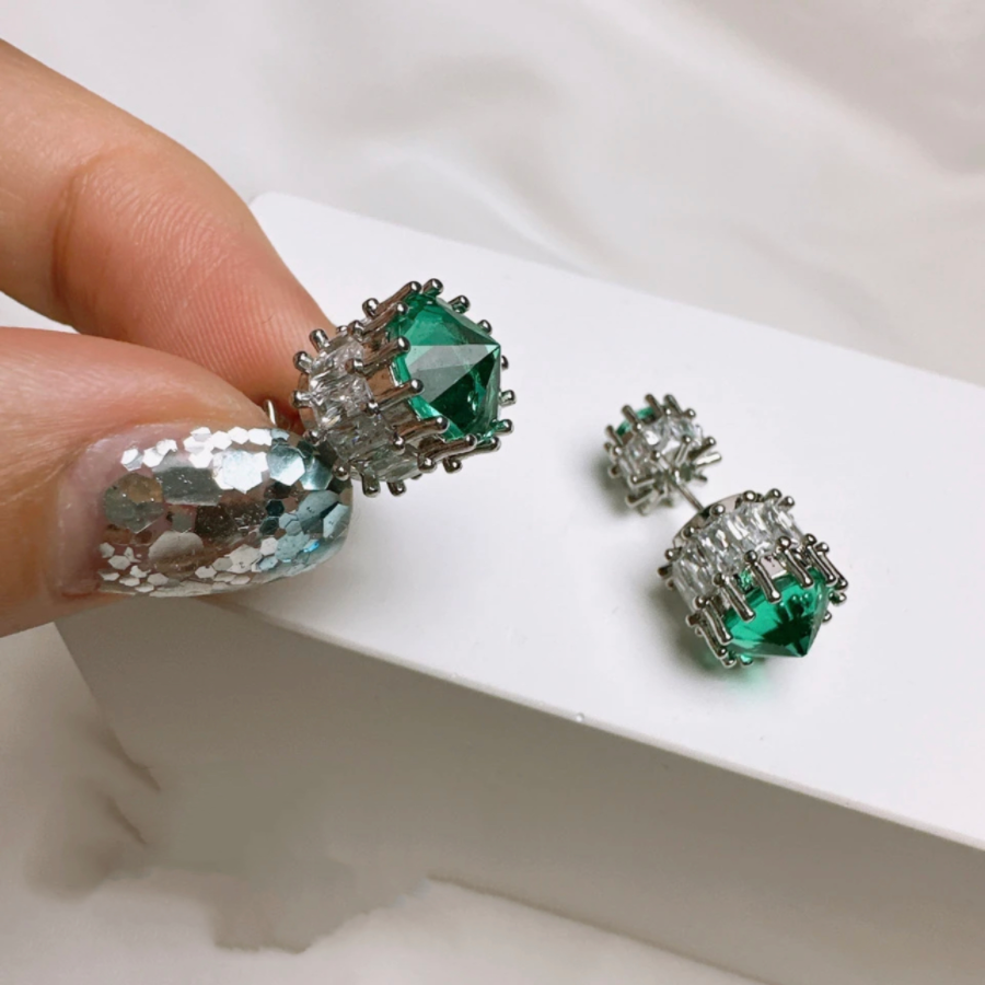 Green Zircon Crown Stud Earrings