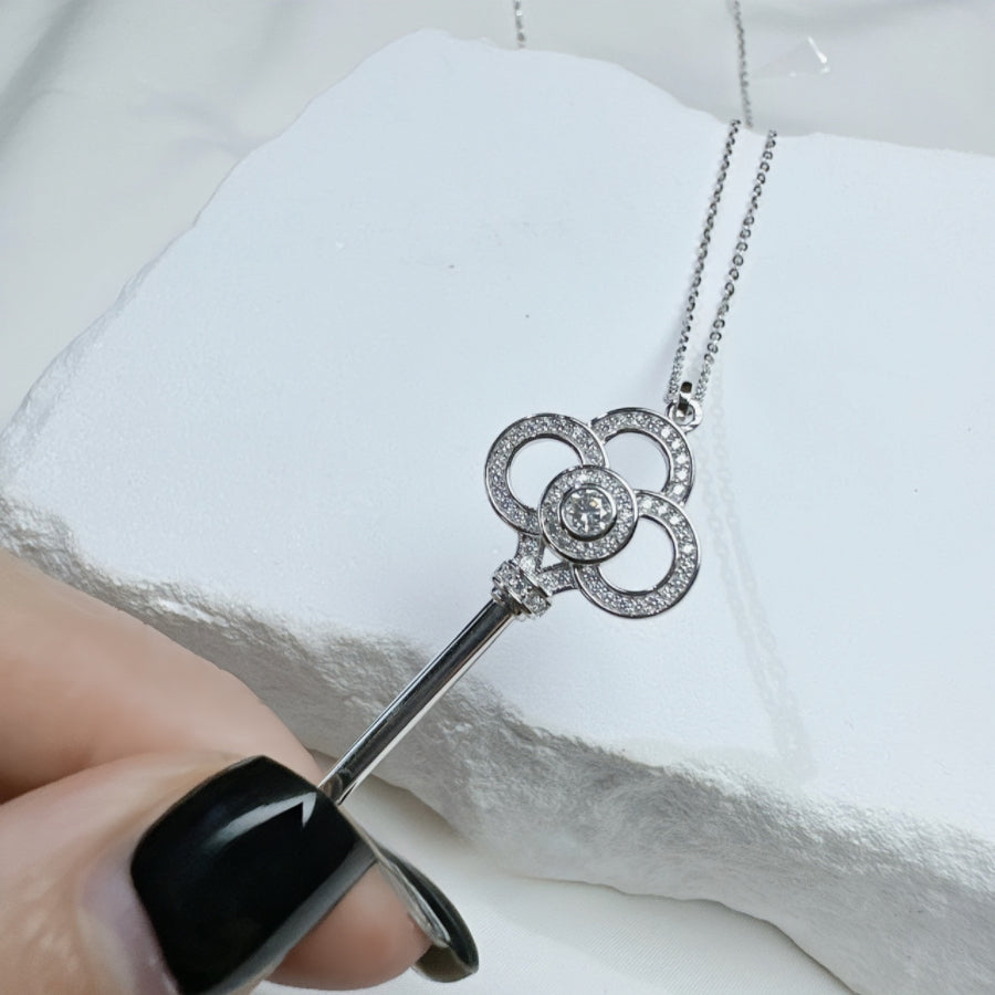 Moissanite and Silver Inlaid Zircon Key Necklace