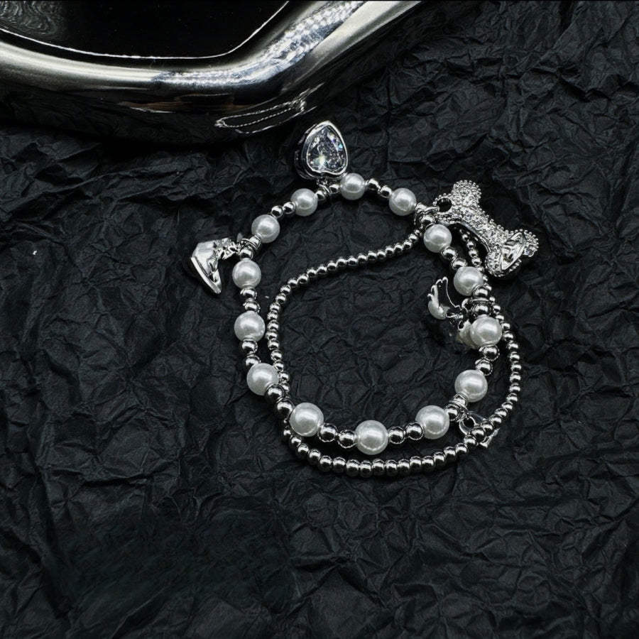 Silver Zircon Double Beads Bracelet